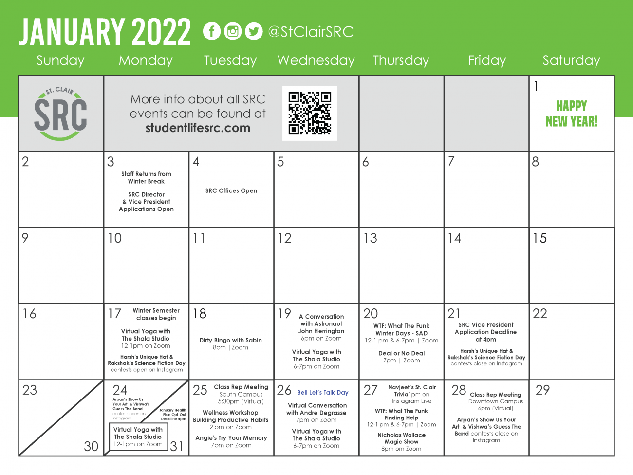 January 2022 Social Calendar