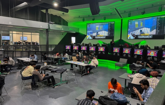 Students sit in the Nexus and play PUBG on their phones