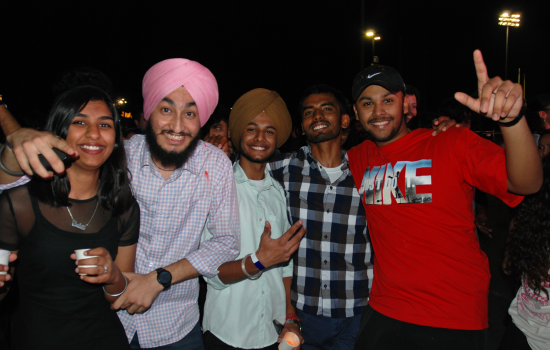 A group of 5 students at the DJ Colour Party