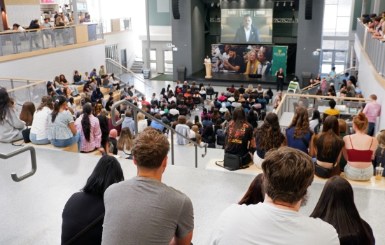 Students fill the SLC for an Orientation Welcome Session