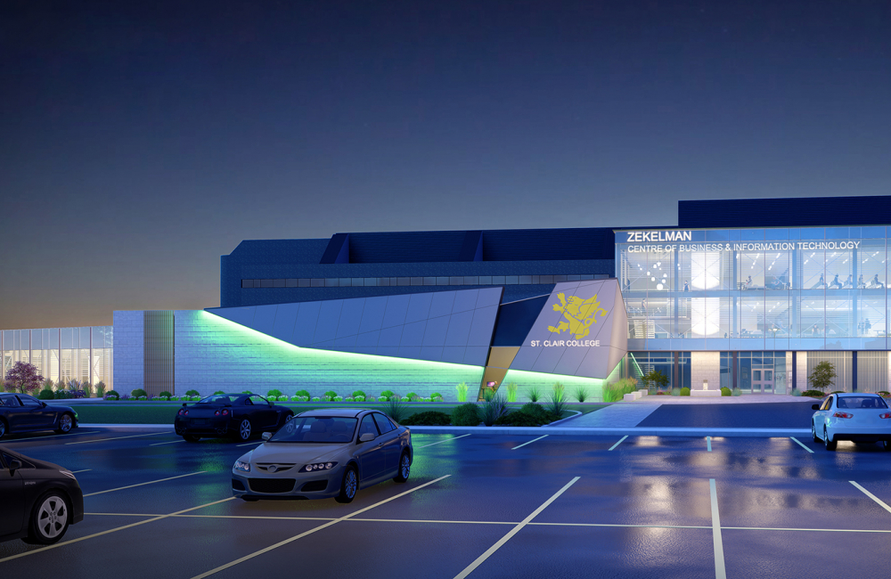Student Centre render at night